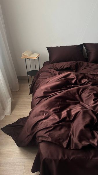 Комплект постільної білизни з Premium Сатину Шоколад 175*210 12223 фото