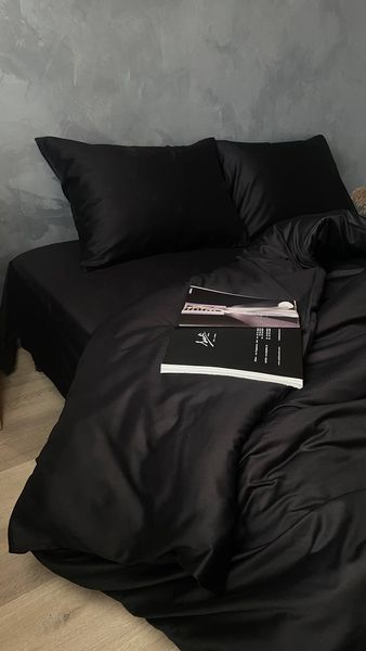 Комплект постільної білизни з Premium Сатину Чорний 150*220 (2) 12328 фото