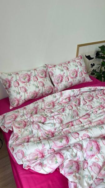 Комплект постільної білизни з Premium Сатину Півонія фуксія 200*220 12251 фото