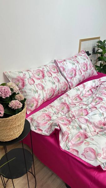 Комплект постільної білизни з Premium Сатину Півонія фуксія 200*220 12251 фото