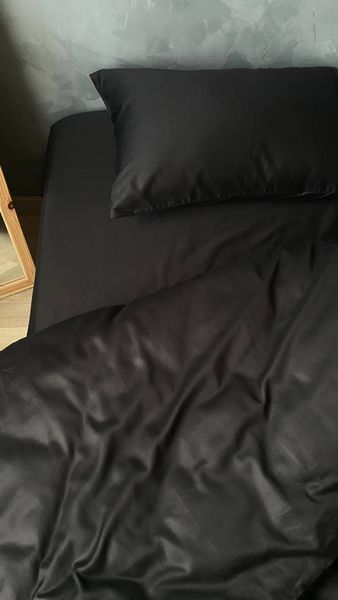 Комплект постільної білизни з Premium Сатину Чорний 200*220 12282 фото