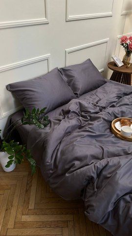 Комплект постільної білизни з Premium Сатину Асфальт 150*220 (2) 12358 фото