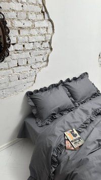 Комплект постільної білизни з Бязь Gold Lux Сірий 175/210 12806 фото
