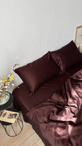 Комплект постільної білизни з Premium Сатину Шоколад 200*220 12246 фото