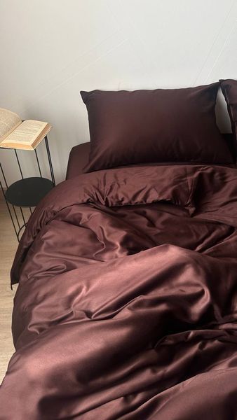 Комплект постільної білизни з Premium Сатину Шоколад 200*220 12315 фото